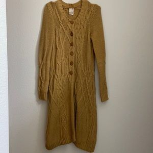 Anthropologie Far Away From Close Mustard Duster Cardigan M wool cable knit